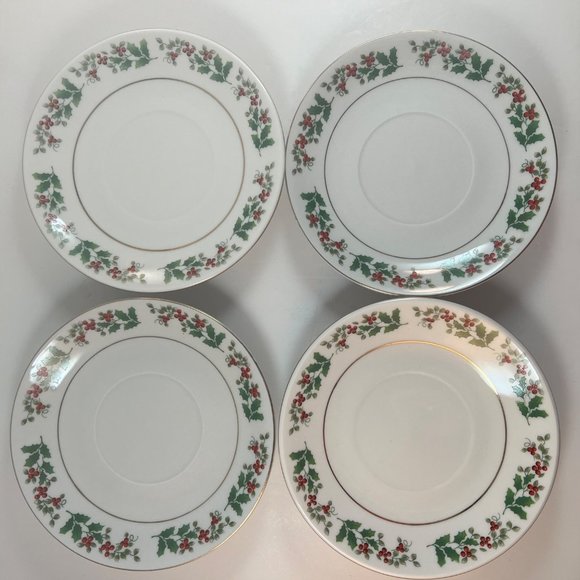 Gibson Everyday Holiday Gold Cups Saucers Holly Berries Lot of 4 Sets - Picture 16 of 16